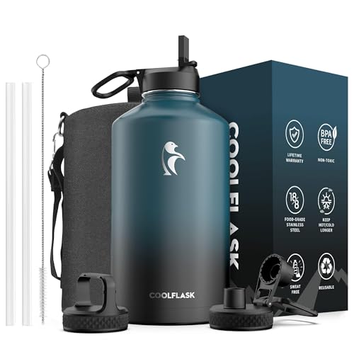 Insulated With Straw&3 Lids, Water Jug Large Stainless Steel