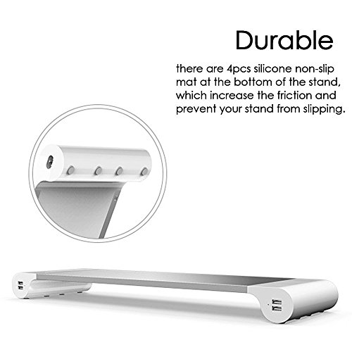 Kernorv di monitor supporto spazio bar computer monitor riser, alluminio multifunzione organizer da scrivania con 4 porte USB per Apple iMac/PC/TV/MacBook/laptop