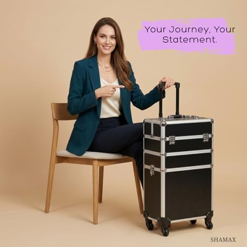 Image of SHAMAX Professional Rolling Makeup Case, Cosmetic Organizer Trolley, Manicure Storage Vanity with Locks for Hairdressers, Salons, Beauty Lovers - 360-Degree Universal Wheels (BS3 /Trolley)