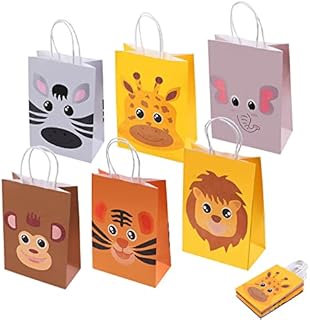 18Pcs Jungle Party Bags, Animal Gift Bags for Kids, Candy Paper Bags with Handle for Halloween Christmas Baby Birthday Party Supplies - 21x15x8cm