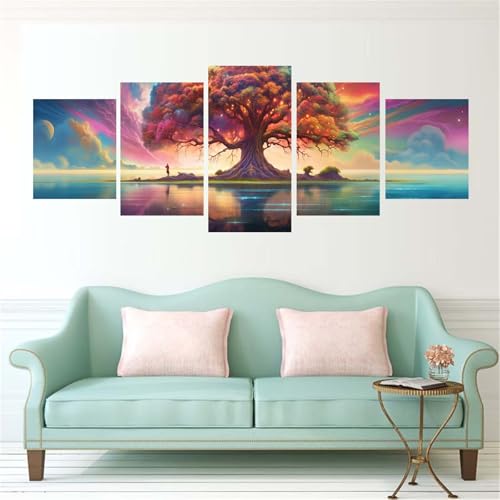 Diamond painting 5 panneaux kit broderie diamant grand arbre coloré X-675