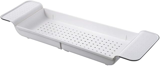Bath Rack Expanding Plastic Bathtub Caddy, Bathroom Rack, Expandable L55-80cm, Over The Tub Storage Tray, WHITE