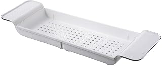 Bath Rack Expanding Plastic Bathtub Caddy, Bathroom Rack, Expandable L55-80cm, Over The Tub Storage Tray, WHITE