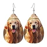Pendientes de lágrima de cuero con estampado de perro Golden Retriever, elegantes y hermosos, ligeros, colgantes para mujeres y niñas, talla única, Cuero