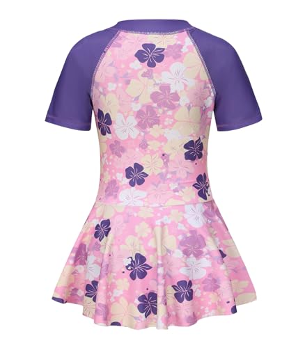 Image of Girls One Piece Swimsuits Bathing Suit for Kids Girls Summer Swim Dress Short Sleeve Swimwear 3-16 Years