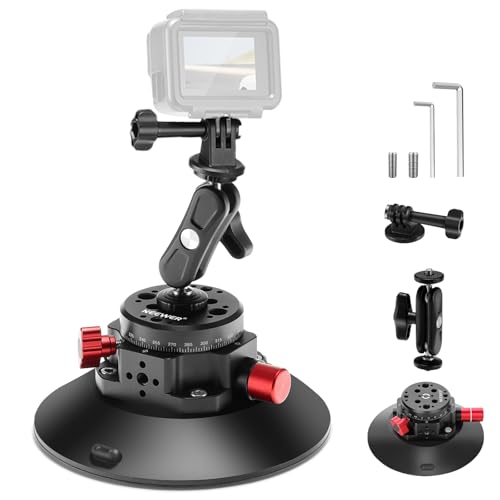 NEEWER 6"/15.2cm Camera Suction Cup Mount with Ball Head Magic Arm, Metal Suction Cup Mount on Car Windshield Dash for Camera/Action Camera/Phone Holder, with 1/4" & 3/8" Mounting Holes for ARRI