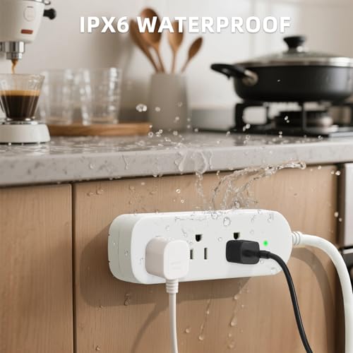 KPQ Extensión con protector contra sobretensión impermeable IPX6, 1.52 m, 3 tomas, 1625W/13A, montable en pared, color blanco miniatura 2