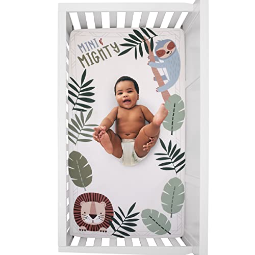 Nojo Jungle Paradise Mini & Mighty Green, Gray And White Lion, Sloth, And Leopard 100% Cotton Photo Op Fitted Crib Sheet #TOP3