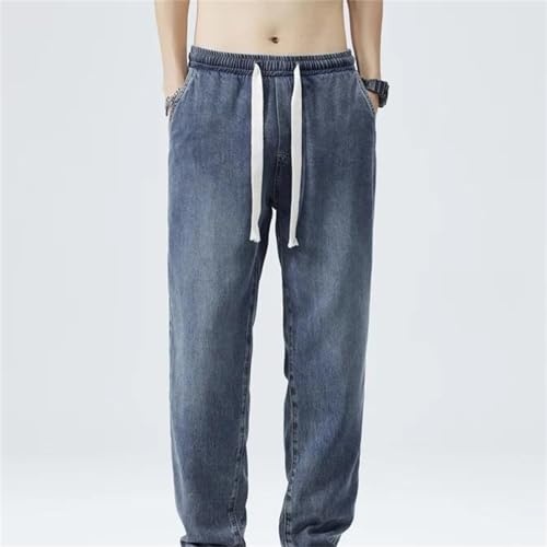 Men's Spring Fall Jeans – Soft Thin Loose Denim Pants, Elastic Waist Drawstring Casual Trousers3