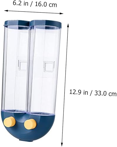 Miniatura 5 de PRETYZOOM Dispensador de granos montado en la pared para condimentos de arroz, diseño de ahorro de espacio con compartimentos dobles, hermético,