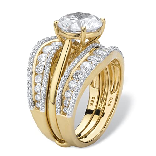 PalmBeach Yellow Gold-plated Sterling Silver Round Cubic Zirconia Bridal Ring Set Sizes 6-102