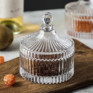 Image of Glass Candy Dish with Lid, Crystal Candy Jar, Decorative Candy Bowl, Cookie Jar, Jewelry Dish, Covered Candy Jar, Small Glass Jars for Buffet, Kitchen, Home