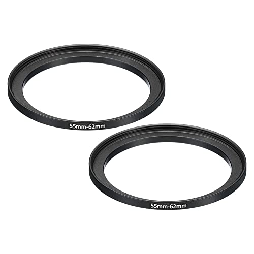 Image of PATIKIL 55mm-62mm Metal Step Up Ring, 2 Pack Camera Lens Filter Adapter Ring Aluminum Filter Adapter Ring for Camera Lenses Hood, Black
