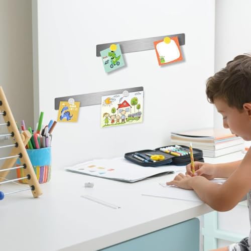 Image of Climberty 8 Pack Magnetic Board for Wall Stainless Message Magnetic Board Strip with 40 Pcs Color Magnets Self Adhesive Backing Bulletin Bar Boards for Office, Home, Photo Wall, Documents and Fridge