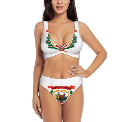 Maillot de bain deux pièces pour femme idéal pour la plage motif Virginie-Occidentale