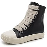 LOONYX Men High Top Sneakers Fashion Durable Lace-Up PU Shoes for Men High Top Walking Fashion Sneaker with Zipper for Men Male Thick Shoelace PU Black Size 8.5