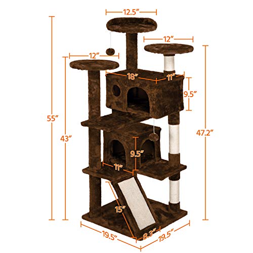 Topeakmart 55in Height Cat Tree Condo Multi-Level Kitten Tower Cat House Furniture