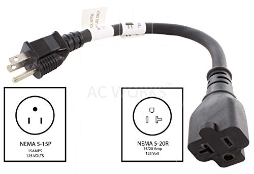 Ac Connector S515520-012 1-Foot 12Awg 15 Amp To 20 Amp Plug Adapter Cord Nema 5-15P To 5-15/20R(20Amp T Blade #TOP1
