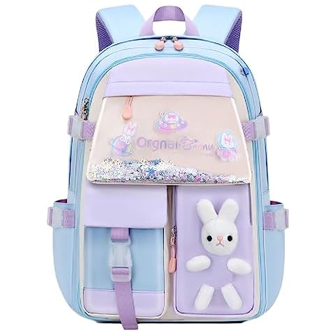 ISOLAY Cute Bunny Backpack Kawaii Aesthetic Rabbit Waterproof Rucksack for Women Lightweight Large Capacity (Blue) Cover