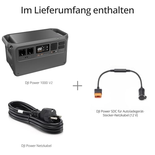 DJI Power 1000 V2 Tragbare Powerstation 1024Wh, 2600W Power Station Solar mit 1x SDC-Autoladestecker (12 V), Elektrischer Generator für Camping/Zuhause/Wohnmobile.