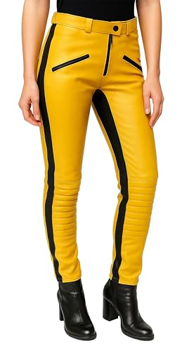 Famous Uma Thurmans Yellow Bride Motorcycle Pant - The Bride Yellow Halloween Costume Women Leather Biker Pant