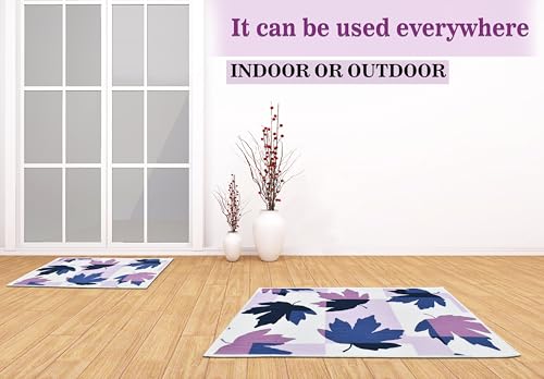 Image of Digital Printed Bathmat Set of 2 | Anti-Skid Mess Backing | Large & Small Combo | Water Absorbent, Quick Dry, Soft Floor Mat for Bathroom & Home Color - Floral Printed Lavender Blue White