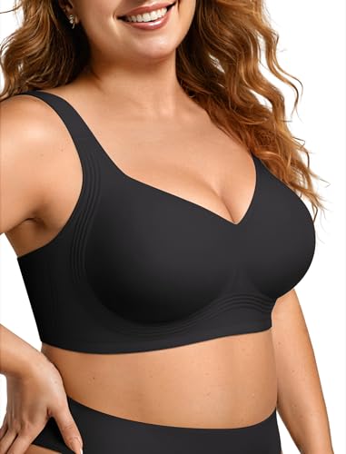 OEAK Womens Wireless Jelly Bra Plus Size Supportive Seamless Bras Full Coverage Push Up Comfortable No Underwire Tshirt Bras Black XXL