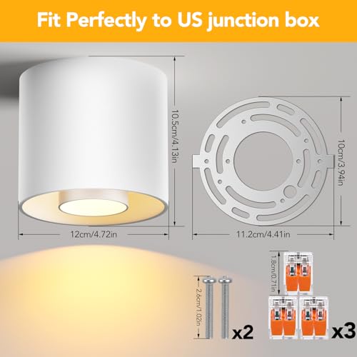 Image of 3-Color&Watt Zoomable Ceiling Spotlight Fixtures, Flush Mount Ceiling Light Fixture Dimmable LED Spot Lights Indoor, 4.72 inch Cylinder Light for Hallway Kitchen Entryway Foyer, 30W White