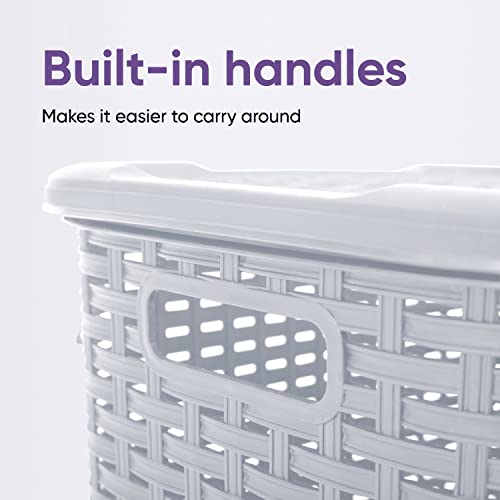 Superio Laundry Hamper With Lid 60 Liter Ivory (2 Pack) Plastic Wicker Large Hampers Basket With Cutout Handles, Deluxe Bin To Storage Dirty Cloths In Washroom Bathroom #TOP5