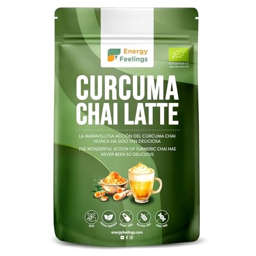 Energy Feelings Cúrcuma Chai Latte Ecológico 500 gr, Cúrcuma en Polvo con Jengibre y Pimienta, Apto para Veganos, Sin Lactosa, Sin Gluten