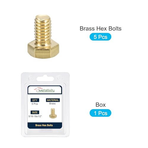 Image of METALLIXITY Hex Head Screw Bolt (5 /16-18x1 /2) 5Pcs, Brass Fully Threaded Solid Brass Hex Bolts Machine Screws - for Machinery Repair