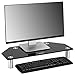 VonHaus Black Glass Monitor Stand Riser 24" Desktop Stand with Adjustable Height Perfect for PC Monitors, Computers, Laptops and TVs at Home and Office