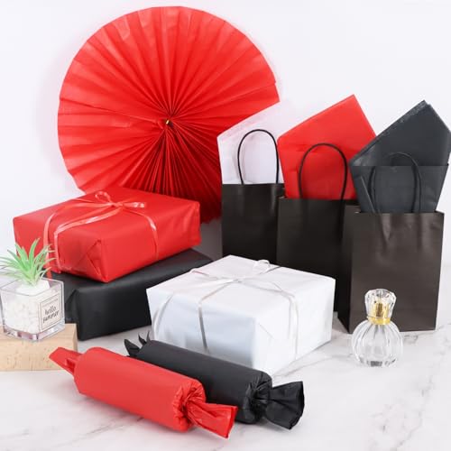 Image of BEISHIDA 90 Sheets Red Black White Tissue Paper Bulk, Halloween Wrapping Tissue Paper for Gift Bags, 14 x 20 Inch Gift Wrap for Halloween Graduation Birthday DIY Crafts Holiday Flowers