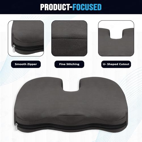 Image of Kingsway Car Accessories Coccyx Seat Cushion Pillow, Universal Use, Long Drive Travel Comfort Memory Foam Car Cushion in Grey, Super Soft Design, Pack of 1