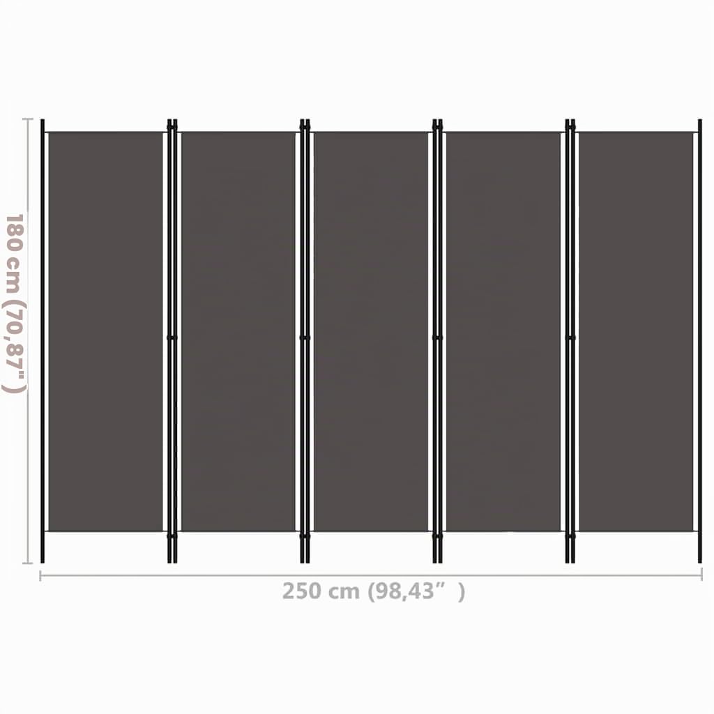 vidaXL Cloison de séparation 5 Panneaux Anthtracite 250x180 cm