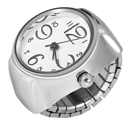 Qudinip Reloj de Anillo, Reloj de Dedo Analógico de Cuarzo Unisex con Correa de Acero Inoxidable, Diseño Elegante para Regalo de Fiesta de Citas Informales (Blanca)