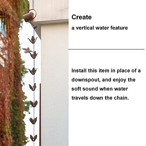 Jemeni 5.5 Ft Watering Can with Flowers Rain Chain, Rain Chains for Gutters Downspout Outside, Brown Finish……