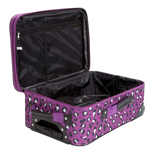 Image of Rockland Fashion Softside Upright Luggage Set, Expandable,Telescopic Handle,Wheel, Purple Leopard, 2-Piece (14 /19)