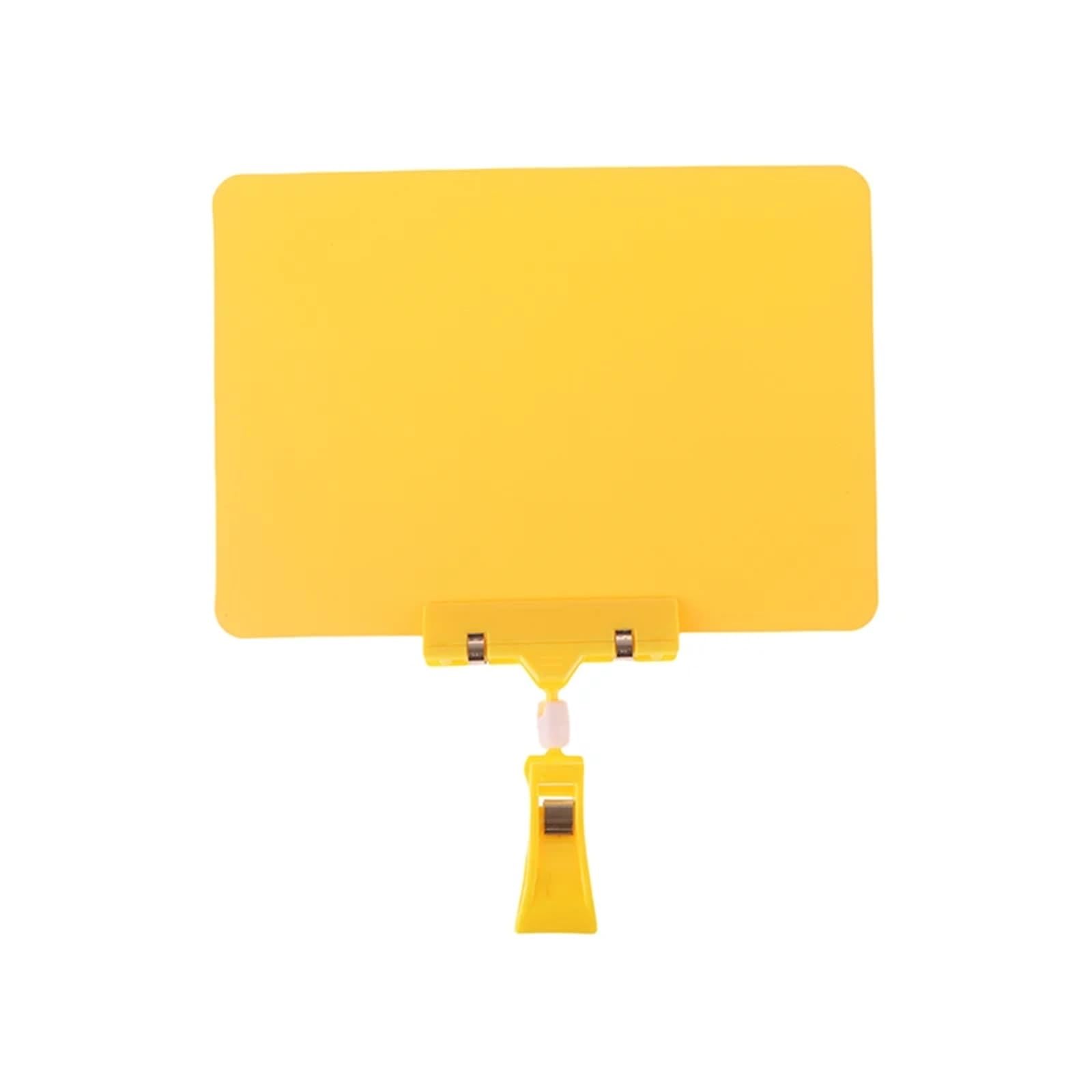Qvorlth Clip On Sign Holder 20Pcs Fruit Price Tag Merchandise Display Wear-resistant Sign Holder Clip Food Advertising PVC Waterproof Whiteboard For Display(A5 yellow)