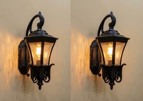 Image of Kiyah Lights E27 Holder Cast Aluminium Black Matte Finished Standard Garden Light Wall Illumination for Patio, Porch & Balcony (Pack of 2)