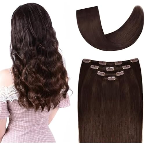 12" Clip in Hair Extensions Remy Human Hair for Women - Silky Straight Human Hair Clip in Extensions 50grams 4pieces Medium Brown #4 Color