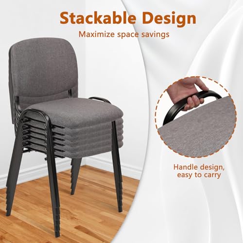 Image of CLATINA Stackable Waiting Room Chairs, Cloth Fabric Guest Reception Chair with Upholstered Thickene Seat and Back Support, Stacking Chair Metal Leg for Office School Church Conference, Gery, 10 Pack