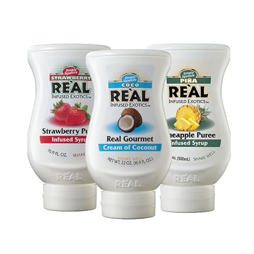Reàl Infused Exotics Taste of Summer Variety Pack: Cream of Coconut, Pineapple, and Strawberry (Pack of 3, 16.9 FL OZ Bottles)