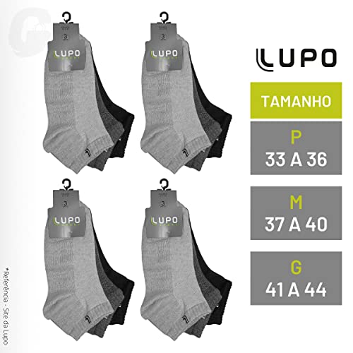 Kit 12 Pares Meias Masculina Lupo Cano Curto Sport Algodão Original 3225 (Escuras, M 37 a 40)
