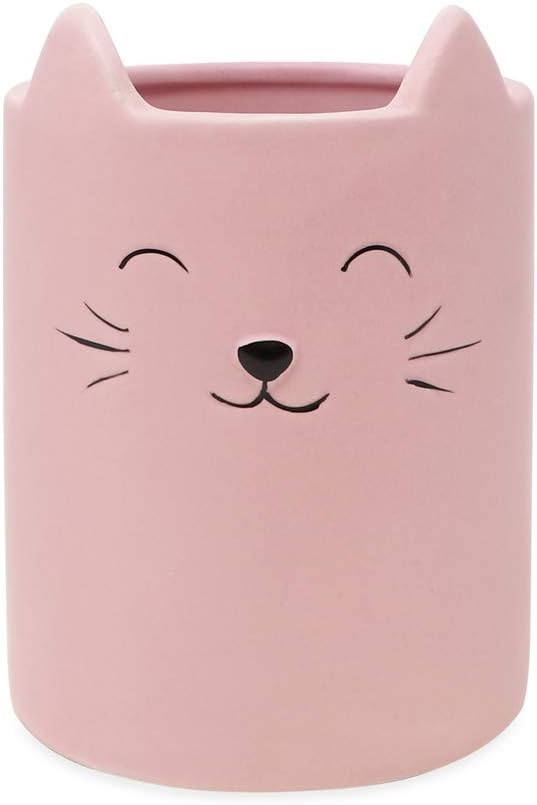 Isaac Jacobs Black Ceramic Cat Holder for Makeup Brushes and Desk Supplies | Multi-Purpose Cup Organizer. Bathroom, Kitchen, Bedroom, Office Decor