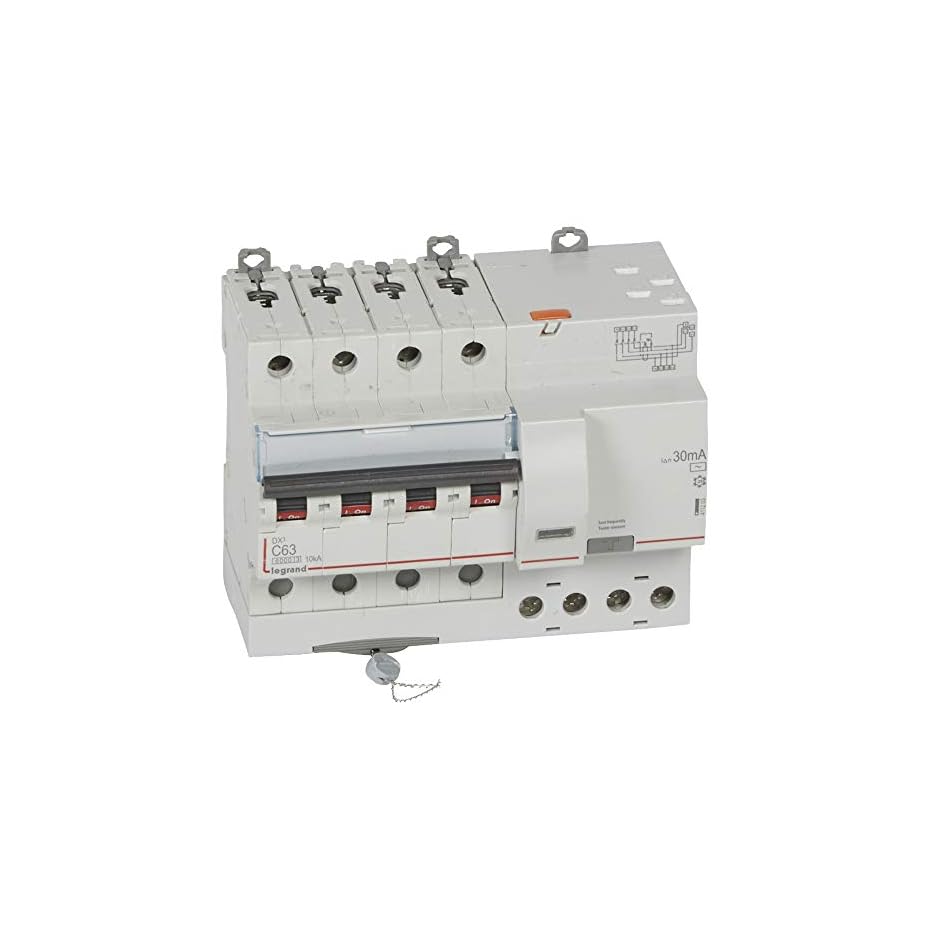 legrand 411203 disjoncteur différentiel monobloc dx³6000 10ka arrivée haute vis départ haut automatique, 4p, 400v, 63a typeac, 30ma