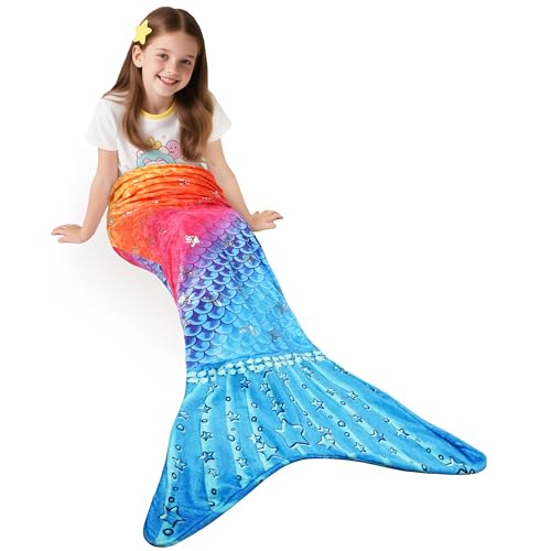 Catalonia Mermaid Tail Blanket for Girls Fish Tail Snuggly Blanket Cozy Fleece Mermaid Gift for Kids Toddlers