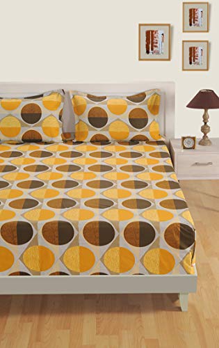Image of Swayam Pure Cotton Single Bedsheet with 1 Pillow Covers | Size 60 x 90 inch | 160 TC | Geometric Design | Soft Breathable Bed Sheet | Comfortable & Durable for Bedroom - Yellow