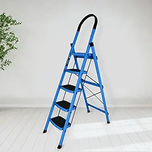 Plantex Premium Steel Foldable 5-Step Ladder for Home - Wide Anti Skid Step Ladder (Blue & Black)