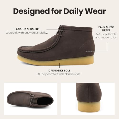 Image of Amali Casual Chukka Boots for Men, High-Top, Lace Up Suede Men's Shoes, Desert Boots with Crepe Rubber Sole
